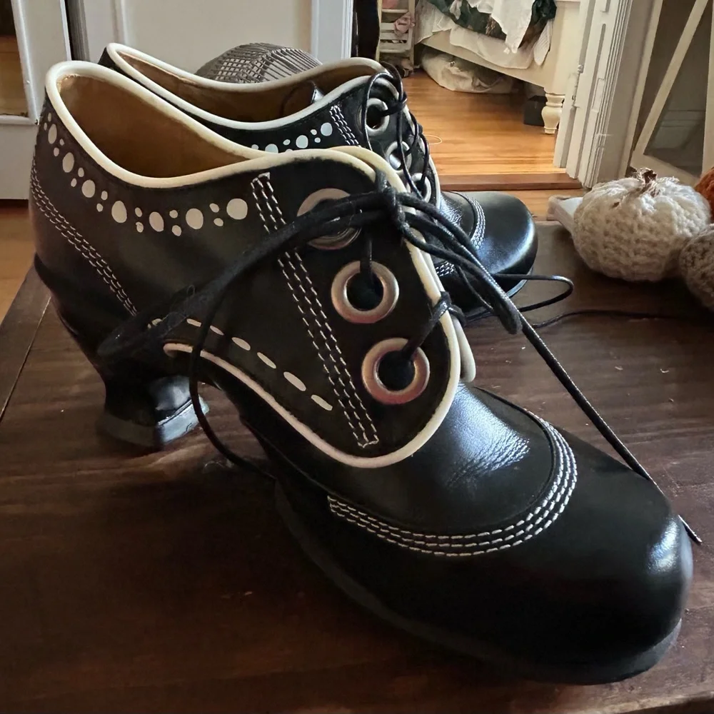 John Fluevog Black and White Heeled Boots - Picture 1 of 6